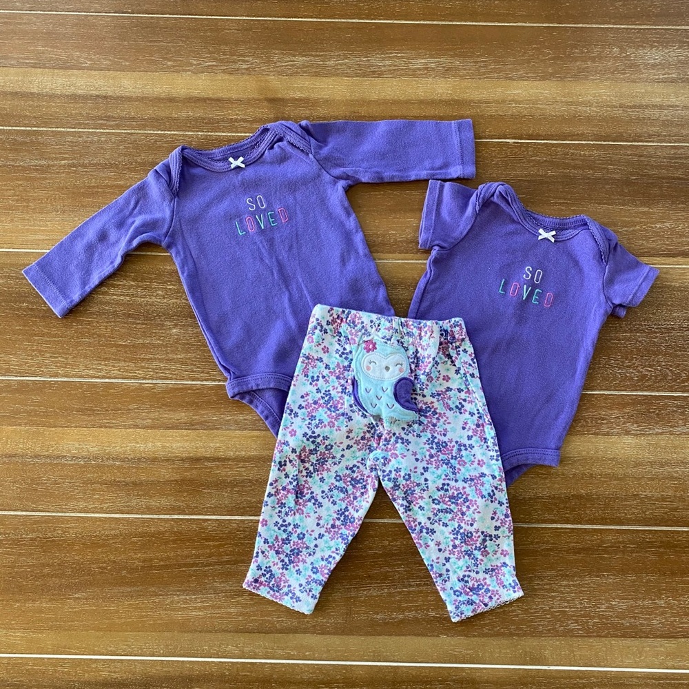 Carter’s purple owl So Loved 3-piece set